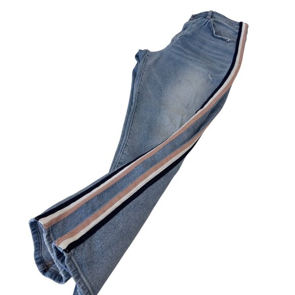 Pistola Women Striped Side Denim Slim Button Fly Jeans SZ 31 Light Wash Mid-Rise - Picture 10 of 16